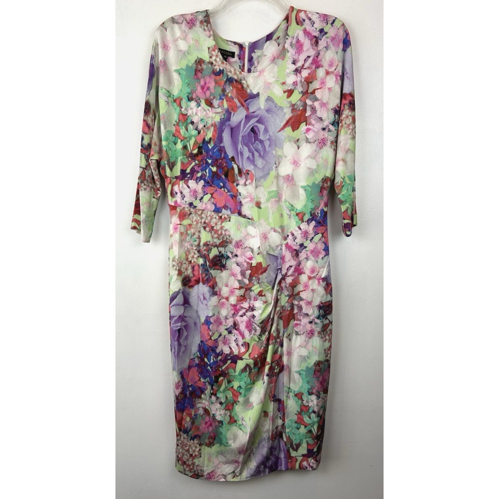 Escada Dress Medium Slinky Stretch Ellna Pleated Pencil Fantasy Floral Size 40